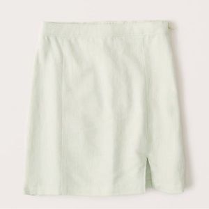 NWT Abercrombie & Fitch Linen Blend High Waist Slit Green A Line Mini Skirt